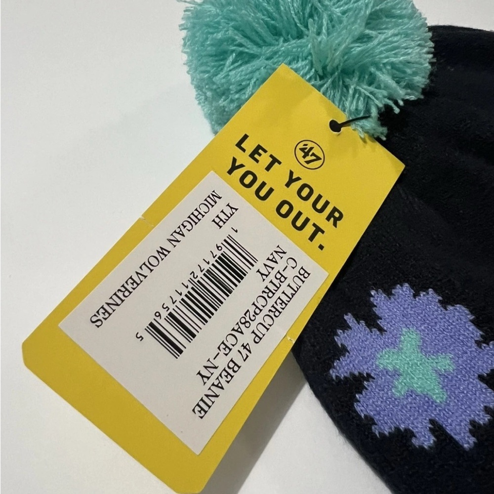 Youth Michigan Wolverines ’47 Brand Buttercup Beanie Hat NWT – Floral Knit Pom - Picture 4 of 5
